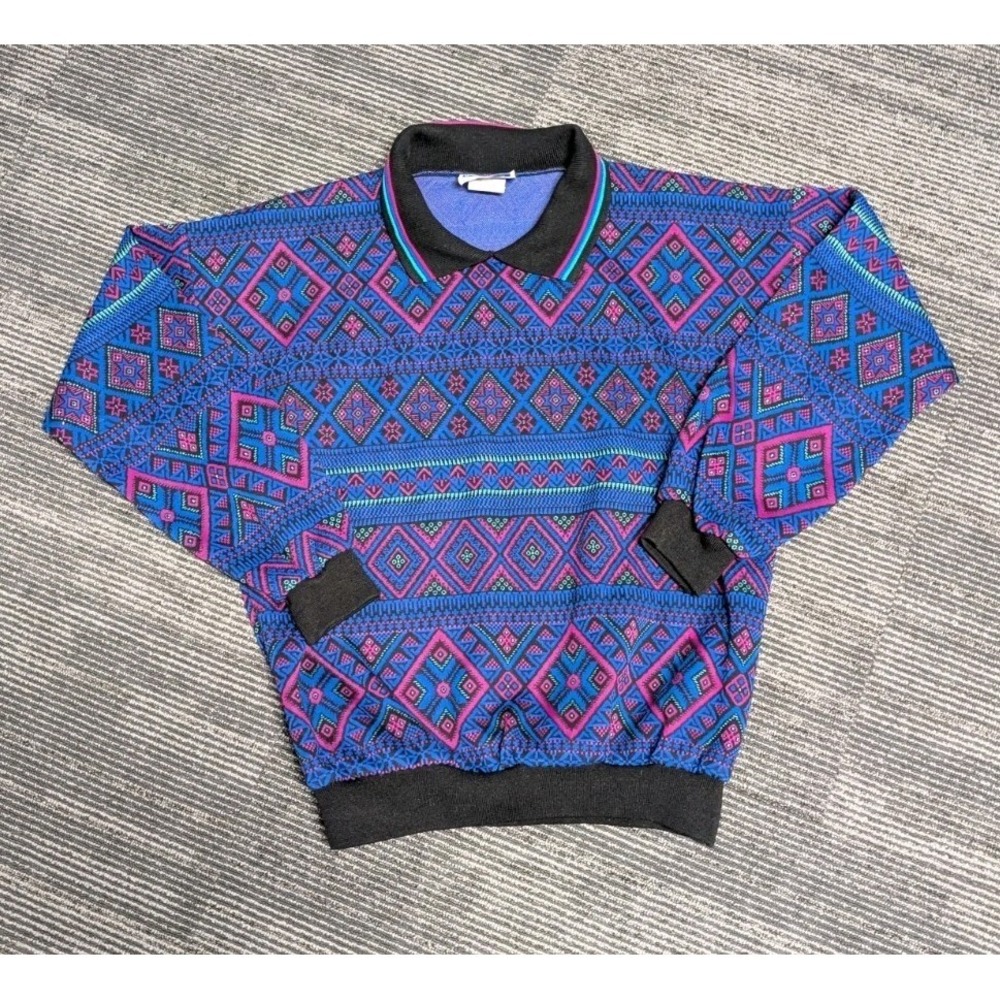 Vintage Cape Cod Sportswear 80s 90s‎ Geometric Sweater Size Small Multi Color
